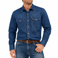 Camisa vaquera para hombre talla M azul de manga larga con bolsillos estilo western