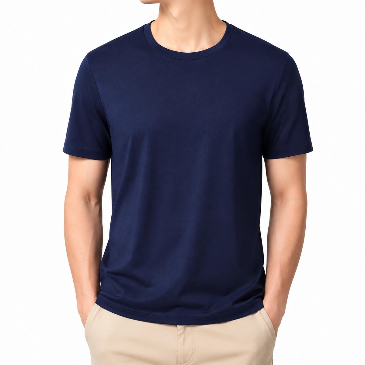 Camiseta de manga corta talla M azul marino de tejido liso para uso diario