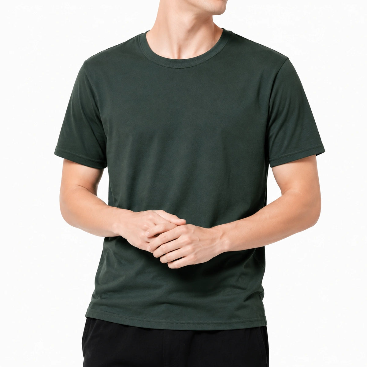 Camiseta de manga corta talla M verde oscuro de tejido liso - cuello redondo casual