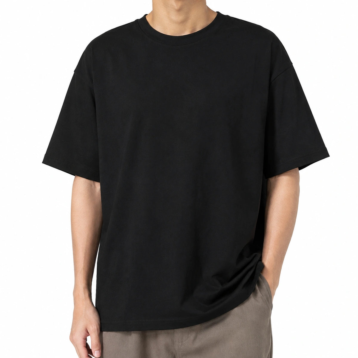 Camiseta de punto negra talla L de manga corta y corte holgado