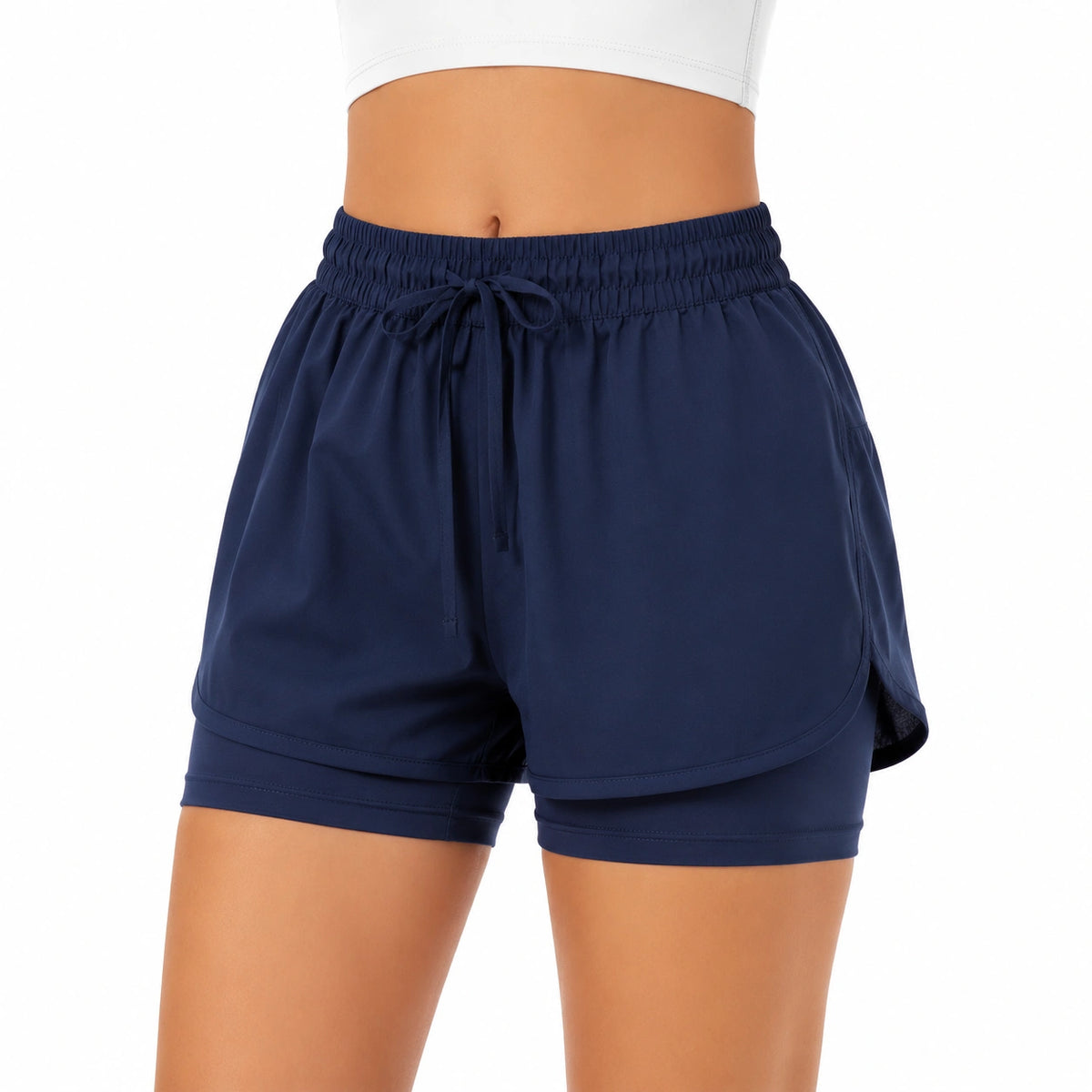 Pantalón corto deportivo de mujer talla S azul marino de tejido sintético con doble capa