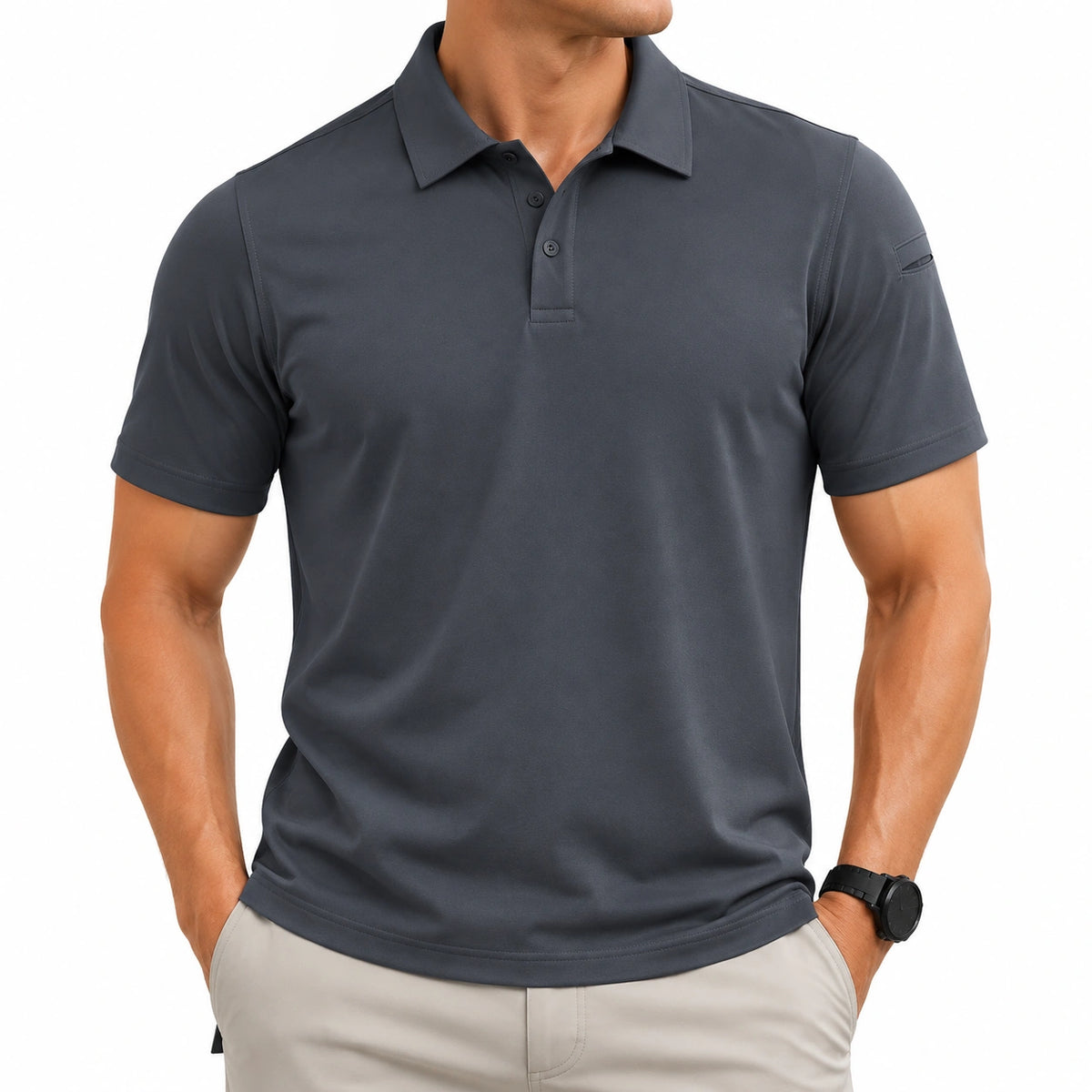 Polo de hombre talla M gris oscuro de tejido sintético manga corta estilo casual