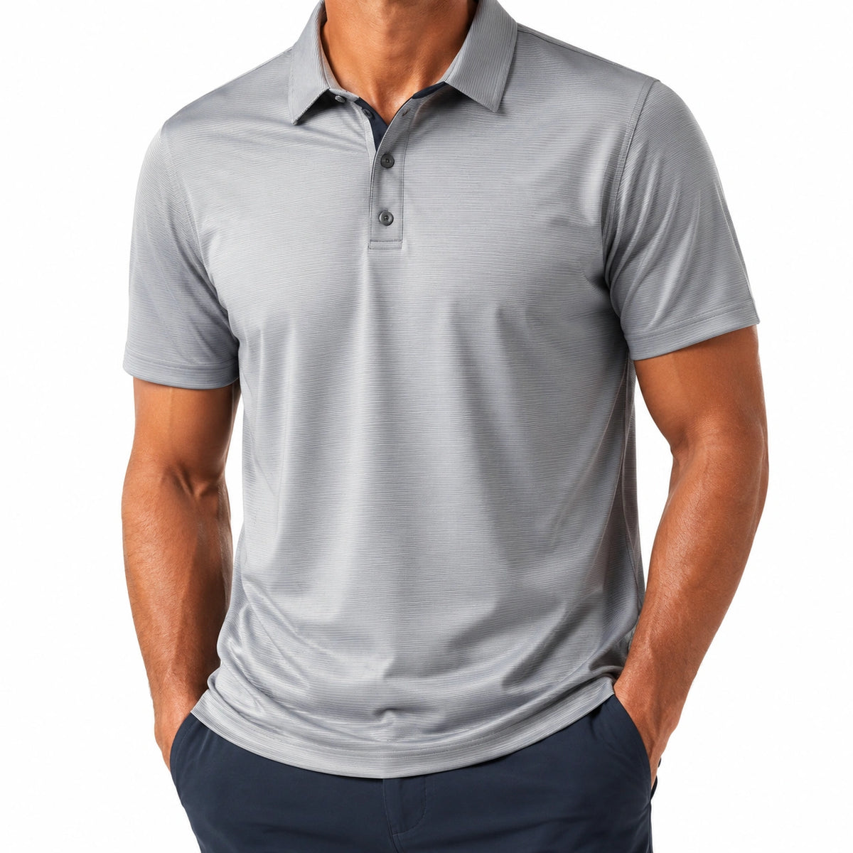 Polo de hombre talla M gris de tejido ligero de manga corta