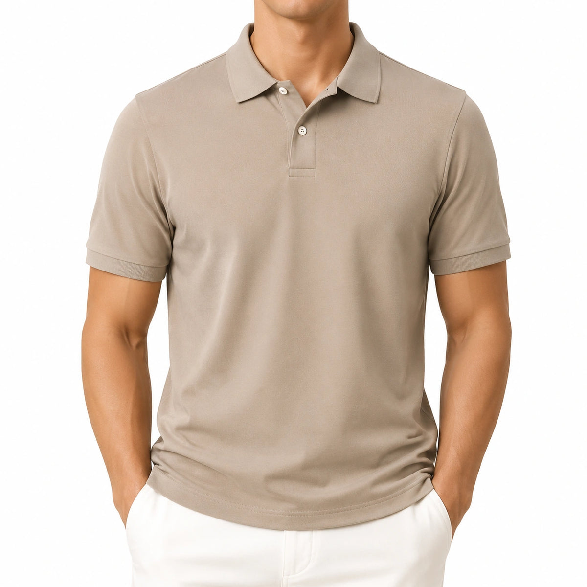 Polo de hombre talla M de punto beige de manga corta estilo casual