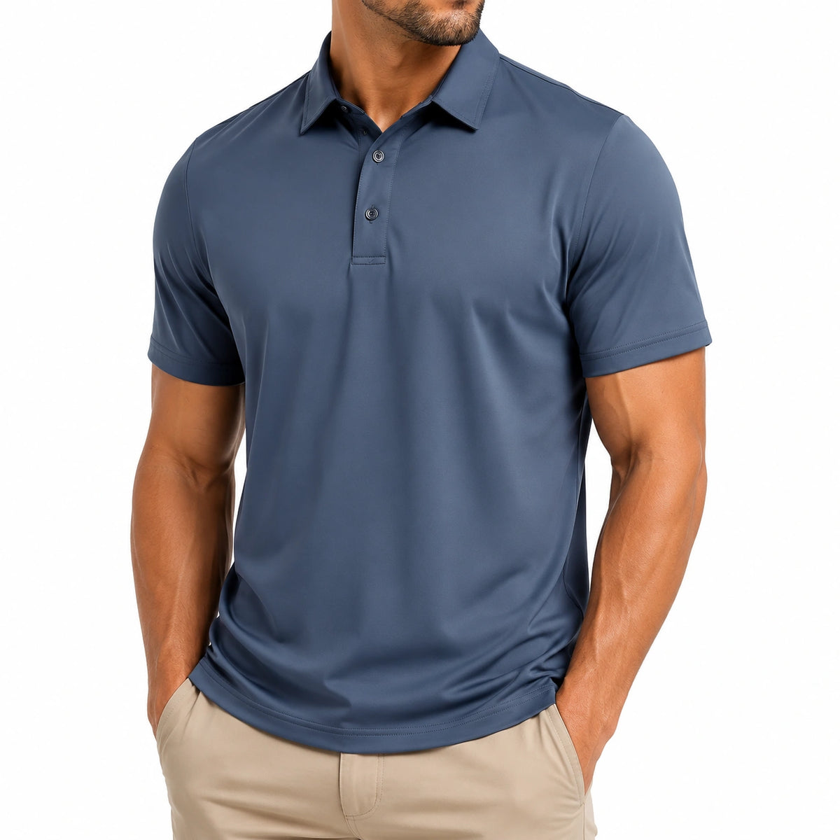 Polo de hombre talla L en tejido sintético azul marino de manga corta estilo casual