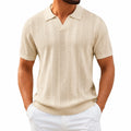 Polo de punto para hombre talla L beige de manga corta con textura calada