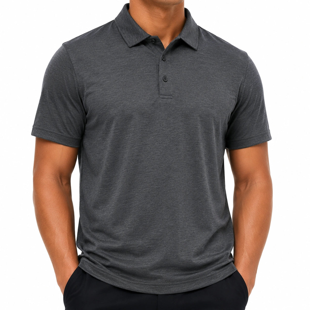 Polo de hombre talla L de punto gris antracita de manga corta estilo casual
