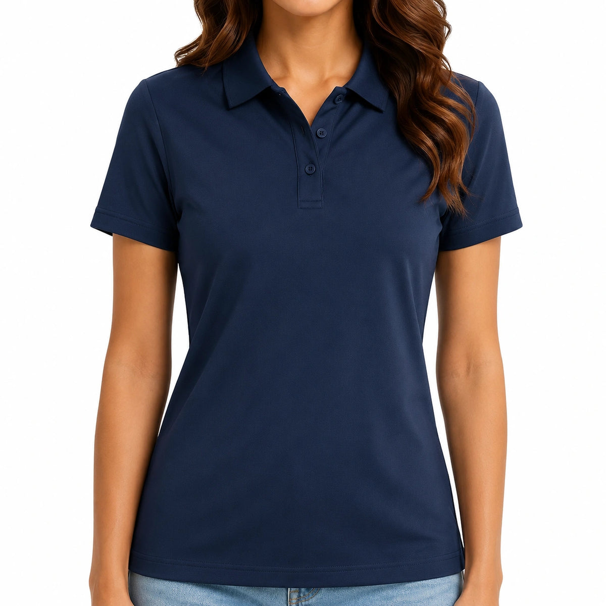 Polo de mujer talla S azul marino de tejido de punto con manga corta